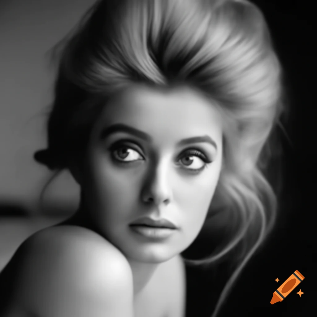 Candid shot of a beautiful European actress from 1963 with porcelain skin and blue eyes