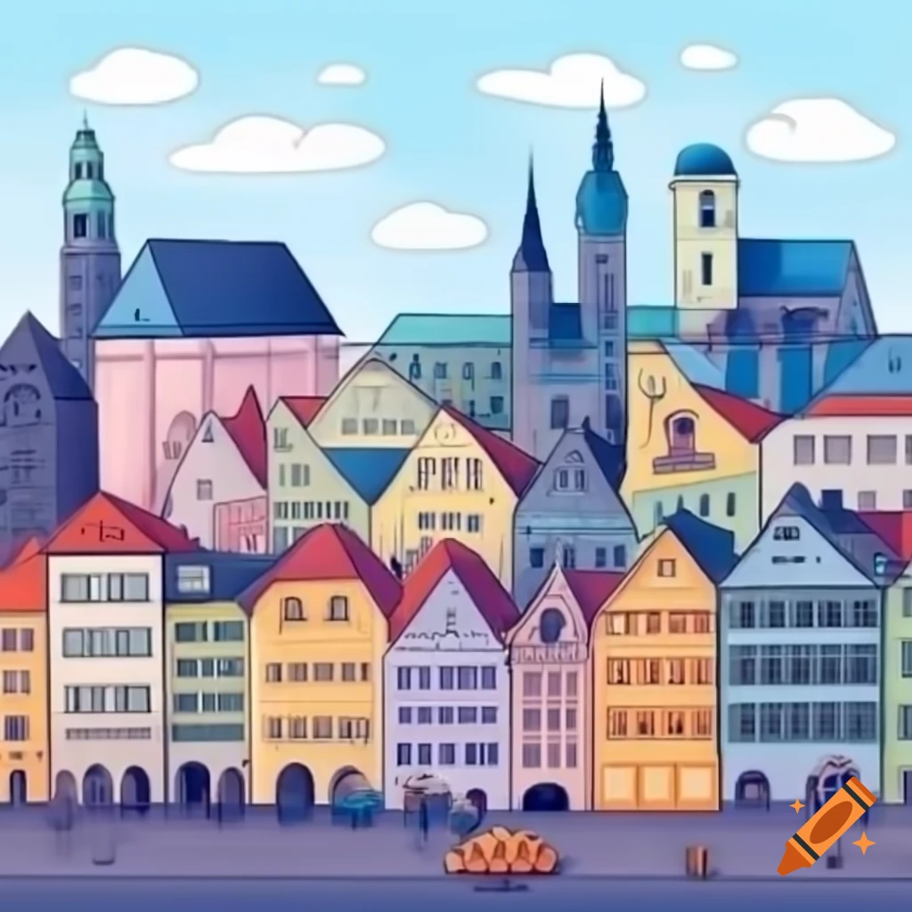 Cartoon art depicting the city of Augsburg