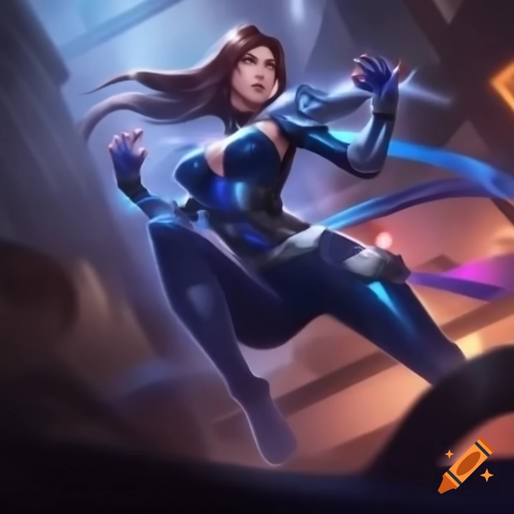 Fanny From Mobile Legends Mid air With Grappling Hooks In Futuristic fanny-from-mobile-legends-mid-air-with-grappling-hooks-in-futuristic