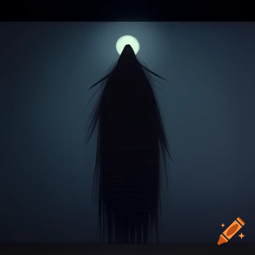 Malevolent shadow entity backlit by moonlight on gray wall