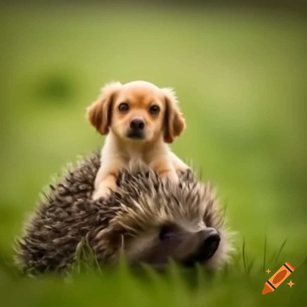 Dog interacting with a hedgehog