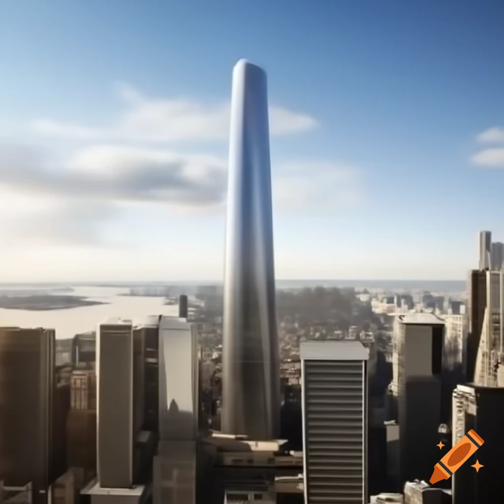 Futuristic urban city center with tall skyscrapers on the horizon
