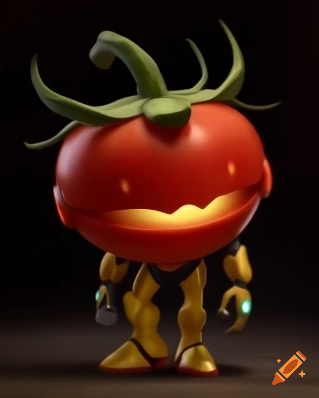 Character tomato dressed in Metroid Samus suit