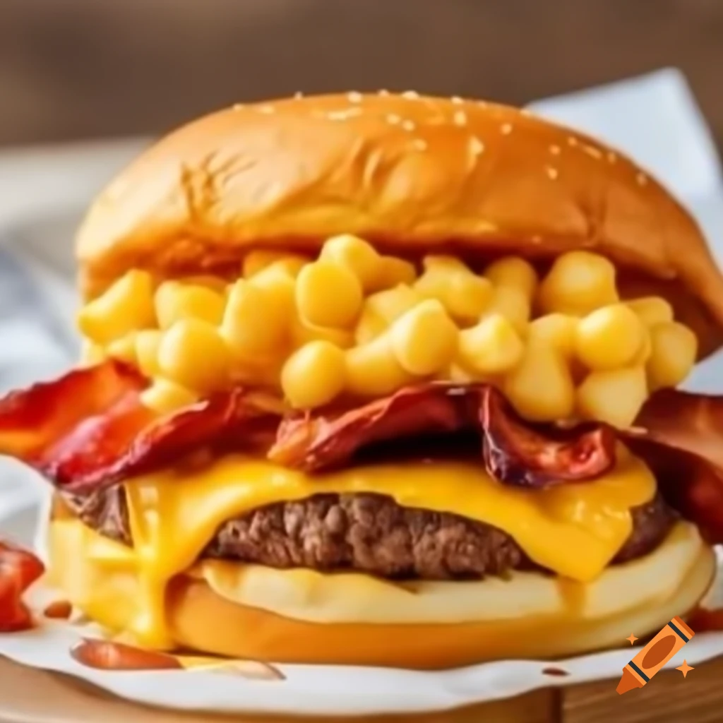 Burger filled with mac and cheese on craiyon
