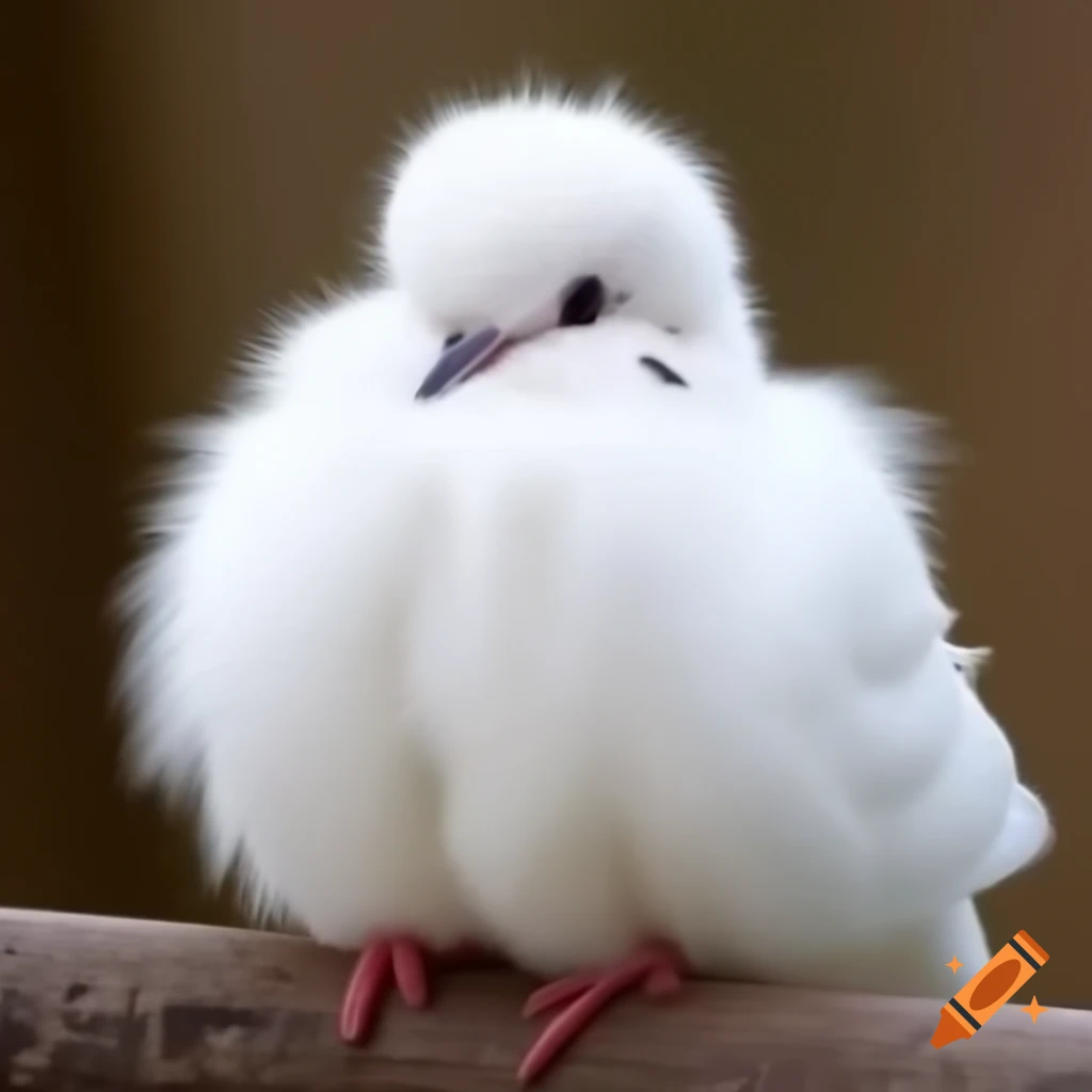 Fluffy cute white dove with beautiful features