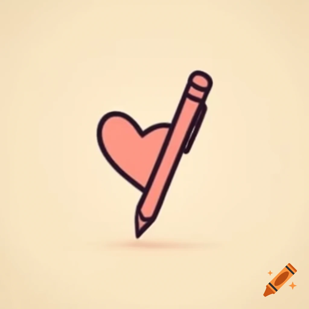Minimalistic heart-shaped salmon-colored pencil on cream background