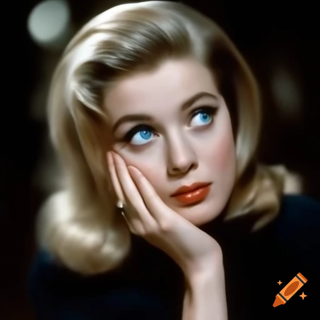 Hyper-realistic candid shot of European actress on movie set in 1963