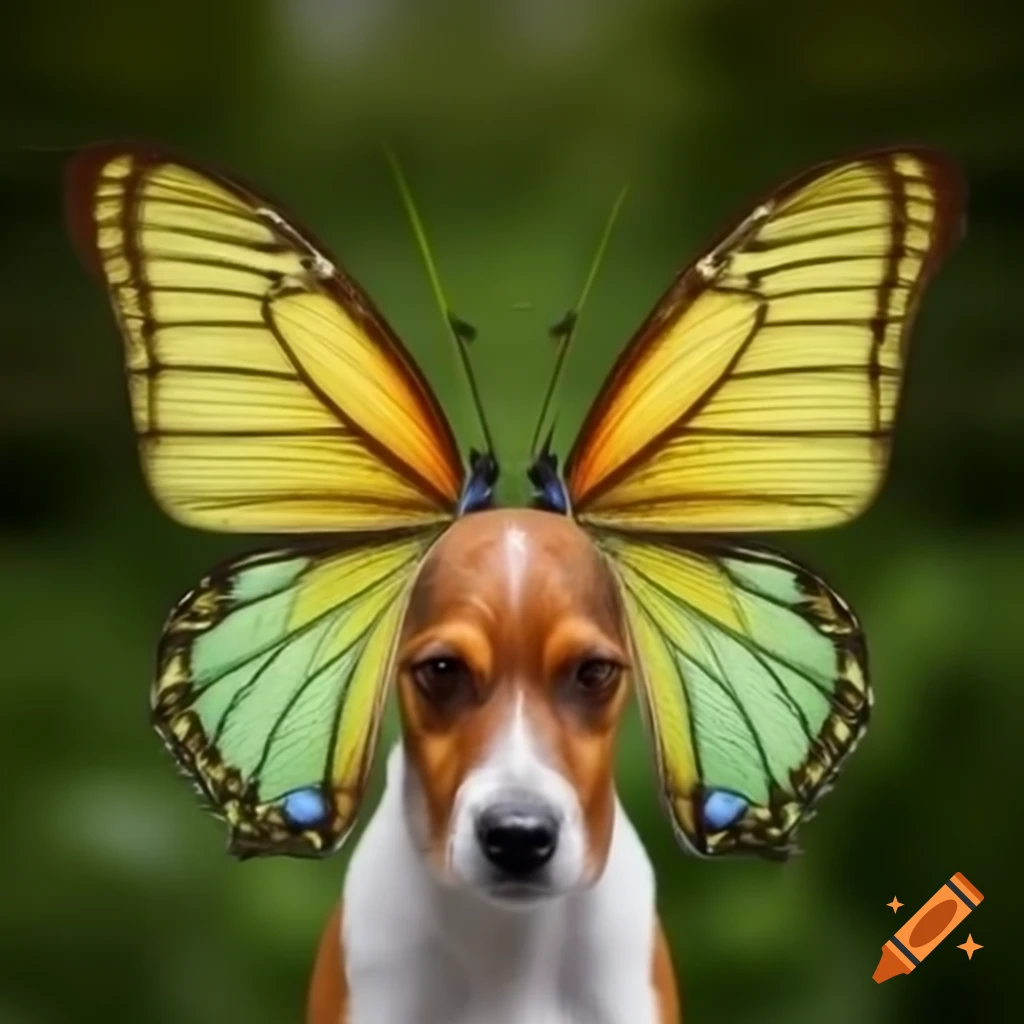 Dog decorated with butterfly wings
