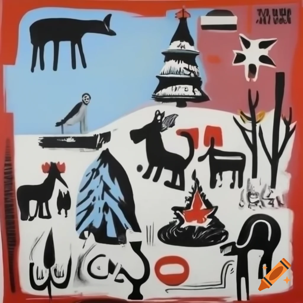 Winter animals in painting by Jean-Michel Basquiat