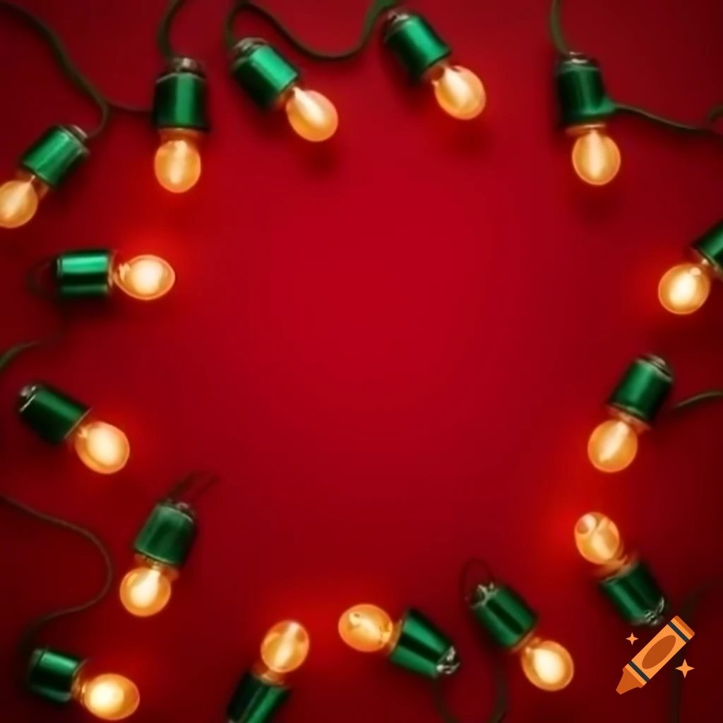 Red background featuring large Christmas light bulbs