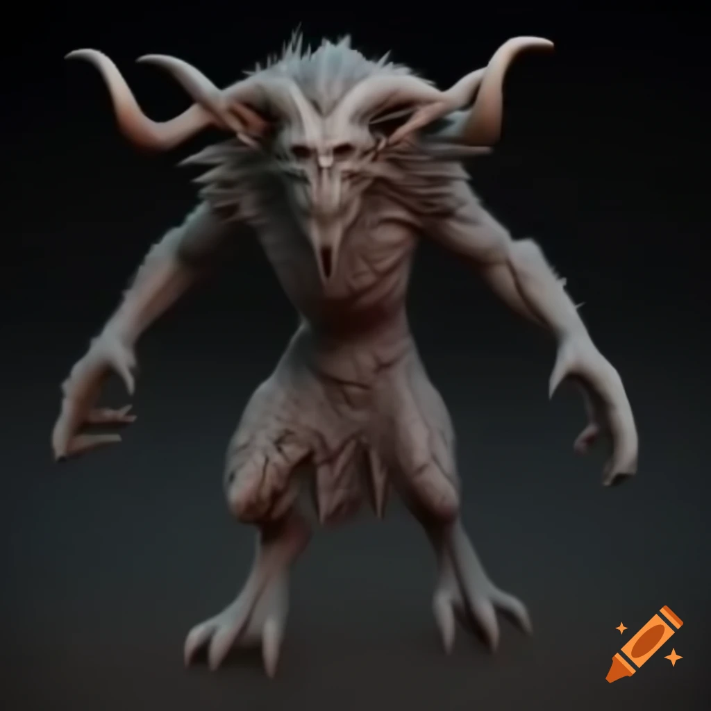 3D model of furry Dark Souls monster inspired by Krampus, 3/4 view
