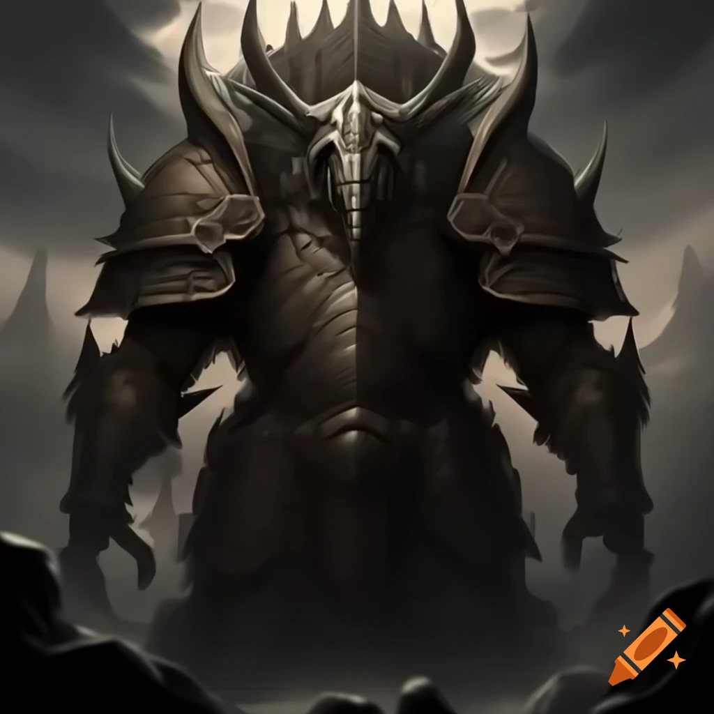 Sketch of giant ancient warlord with horse head in dark fantasy style
