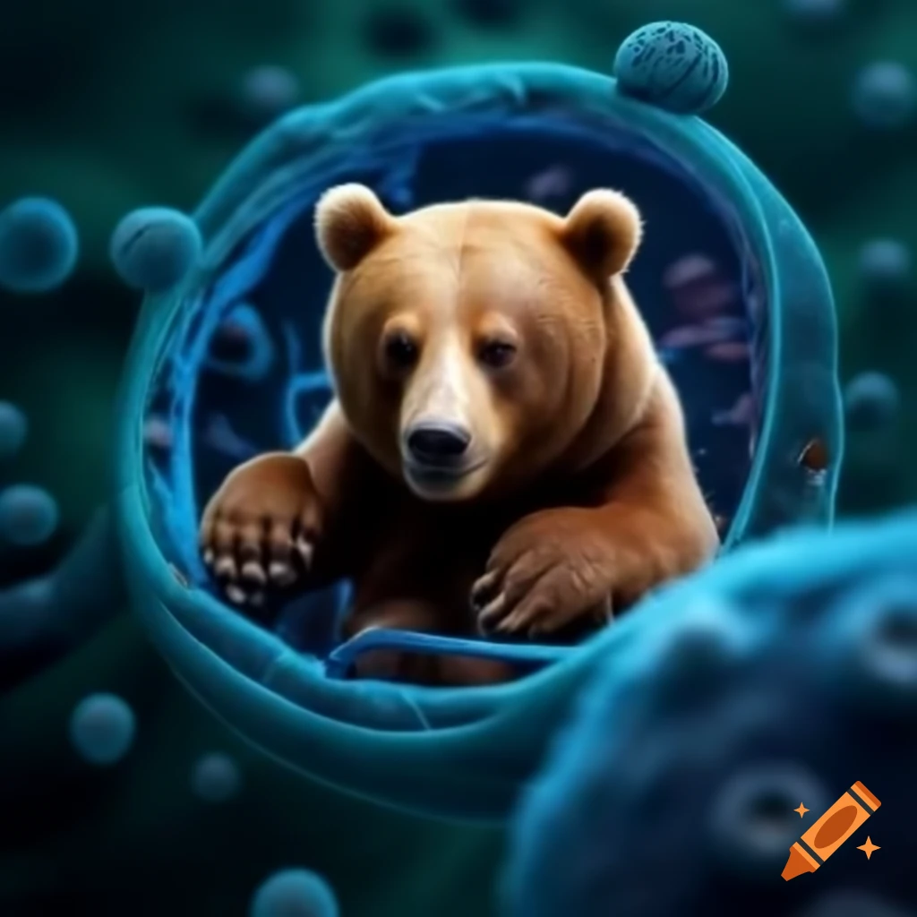 Bear dressed as a scientist using a cell phone