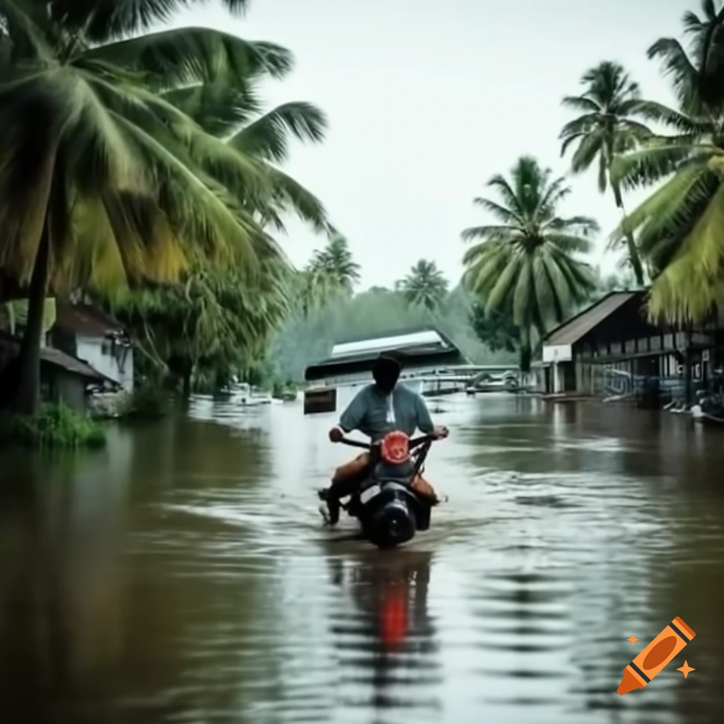 Impact of the 2018 Kerala floods showing flooding and damage