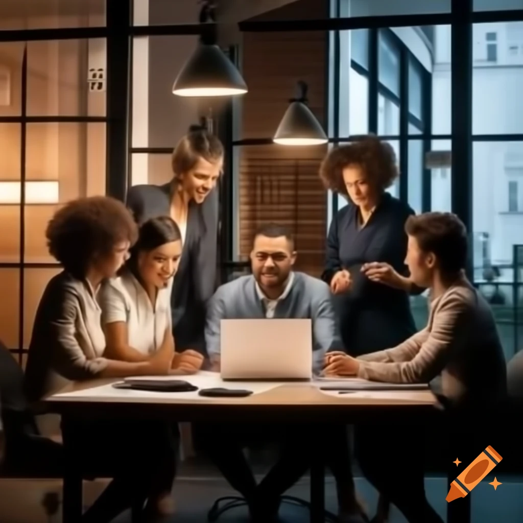 Diverse team collaborating in modern office, highlighting teamwork and innovation