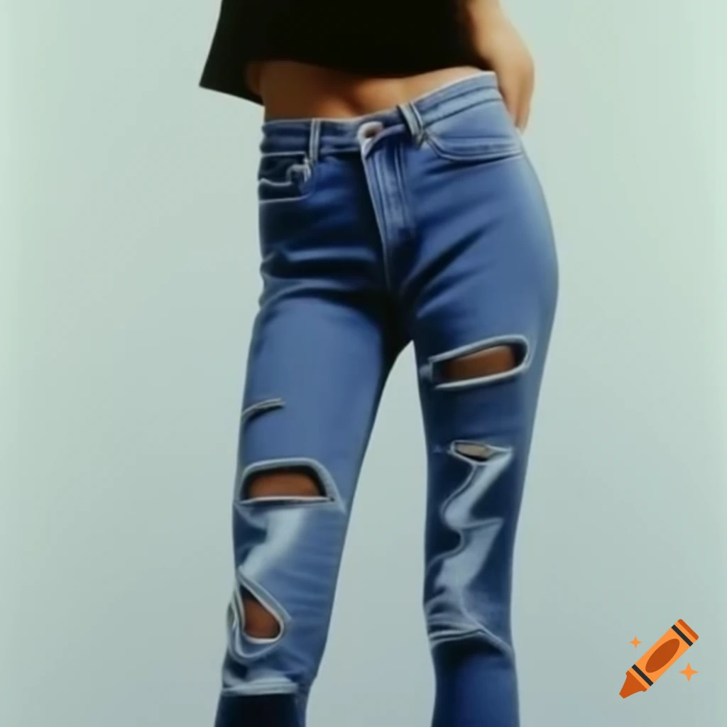 Adult woman in 2000s style ultra low-rise skinny jeans
