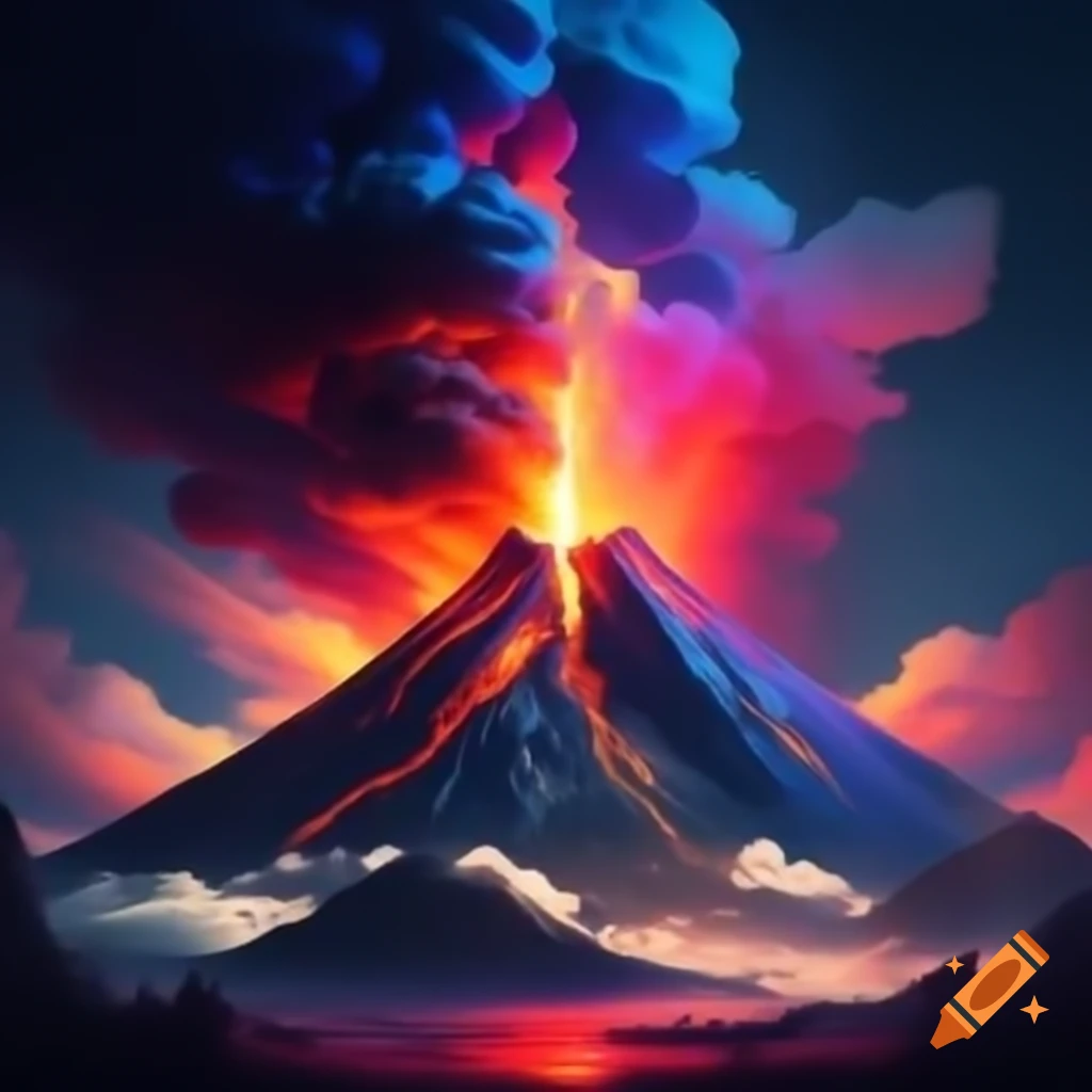 Vivid colors of a volcano eruption