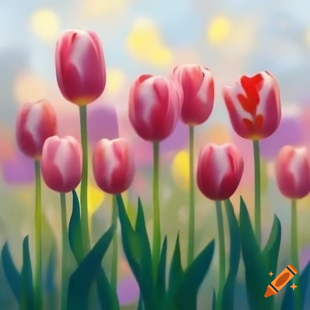 Blossoming single tulips in Monet style