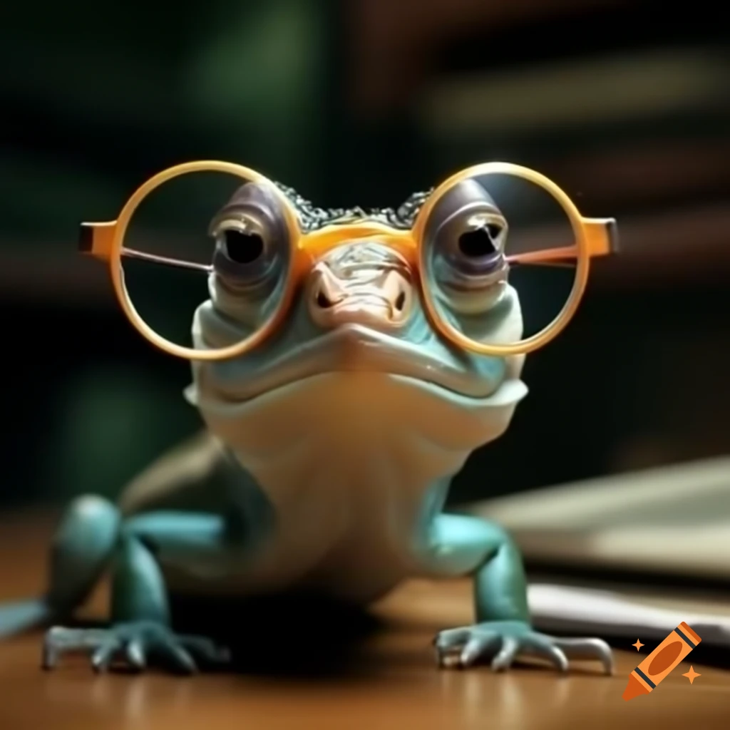 Lizard wearing round glasses as accountant at important firm