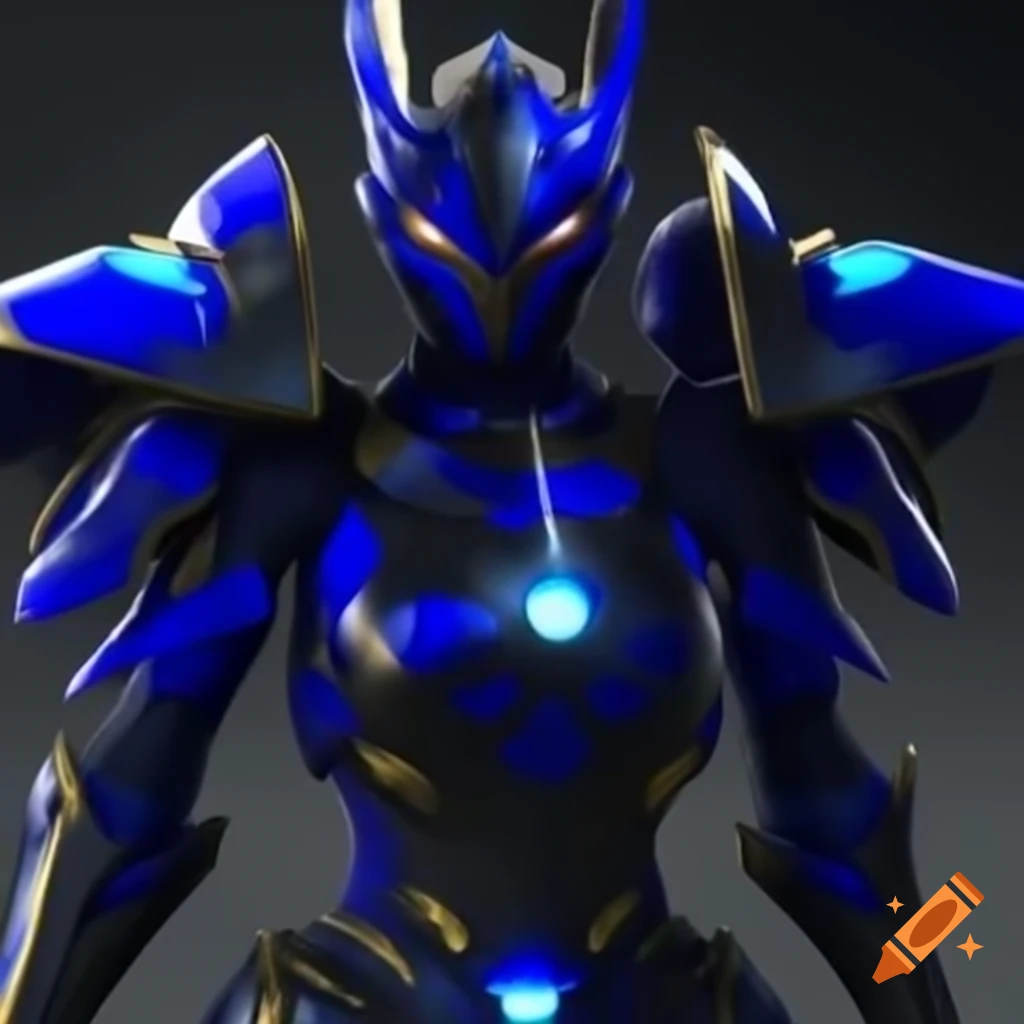 Tekkaman Blade in royal blue and matte black celestial armor