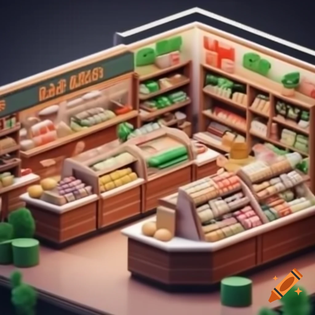 3D representation of a grocery store