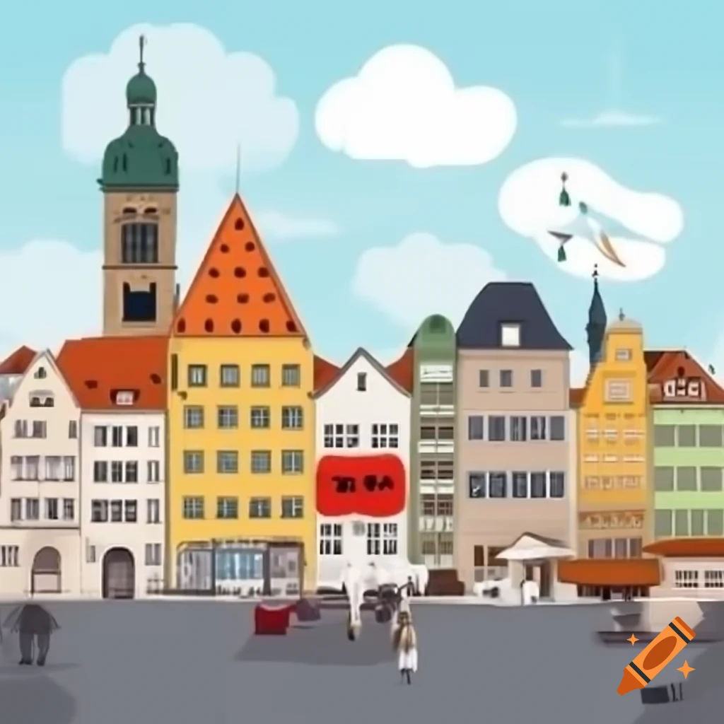 Cartoon art depicting the city of Augsburg
