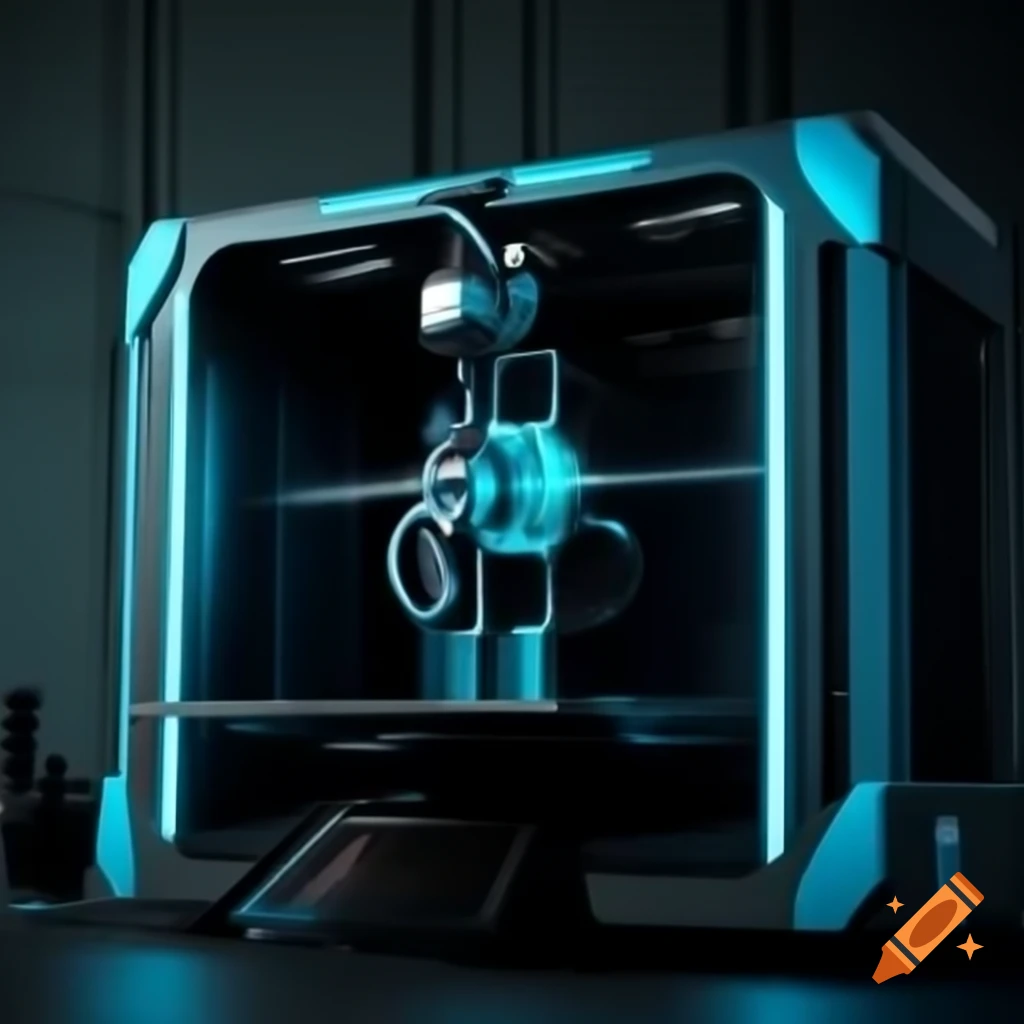 Modern dark cyan 3D printer featuring smooth motion rail and precision systems