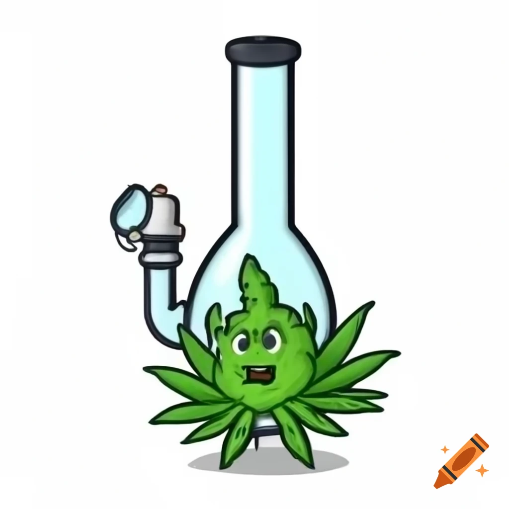 Cartoon art of a large cannabis bong