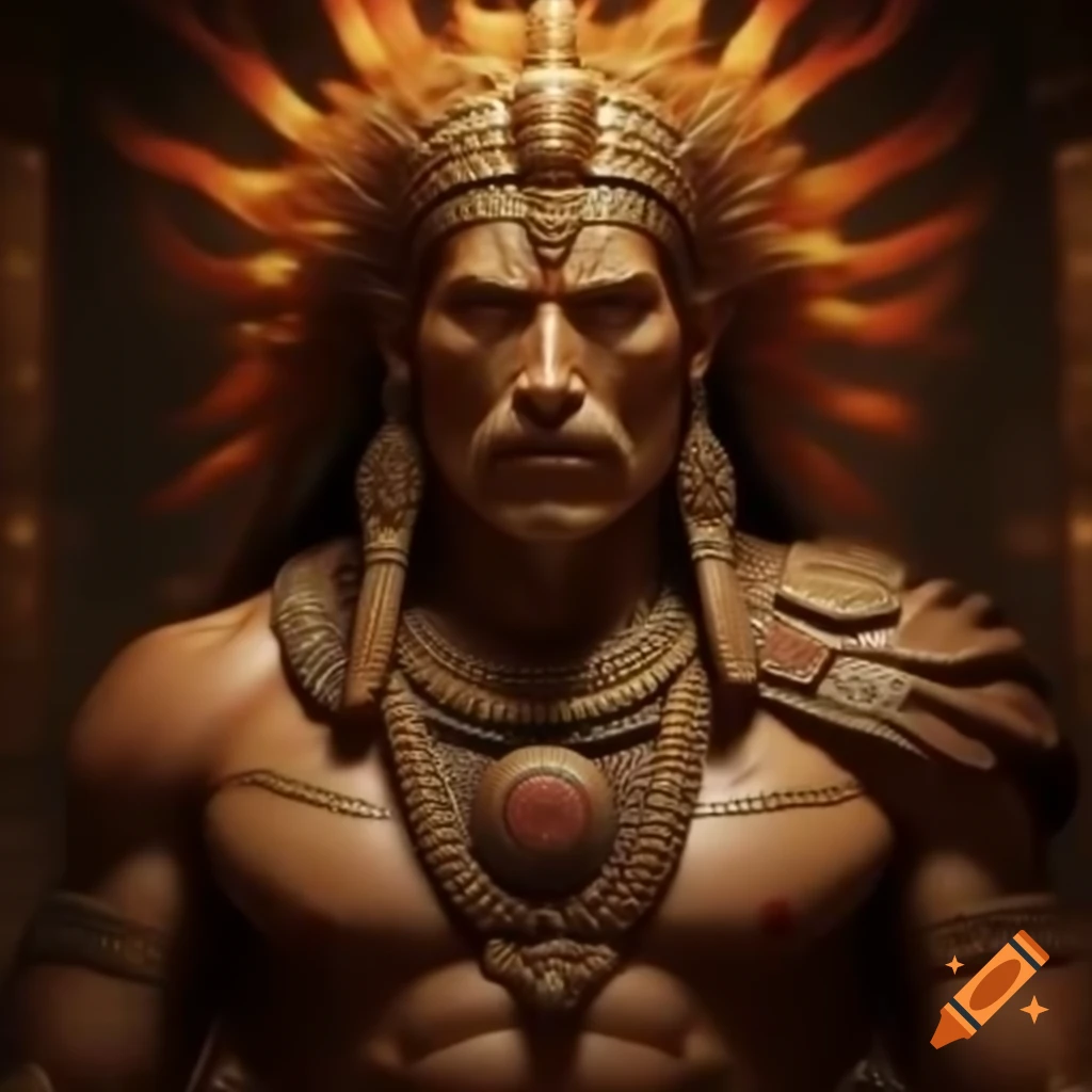 Inca sun god Inti depicted in full body with fire elements