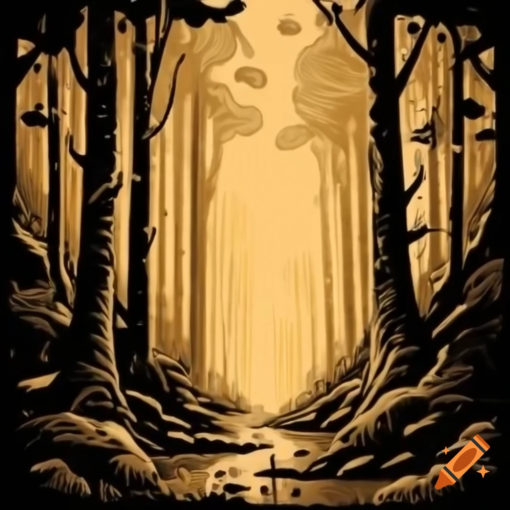 Golden forest in dark medieval fantasy setting