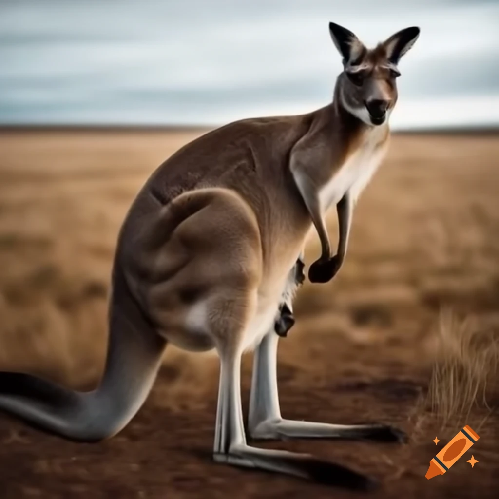 Kangaroo in a picturesque field, magazine cover quality