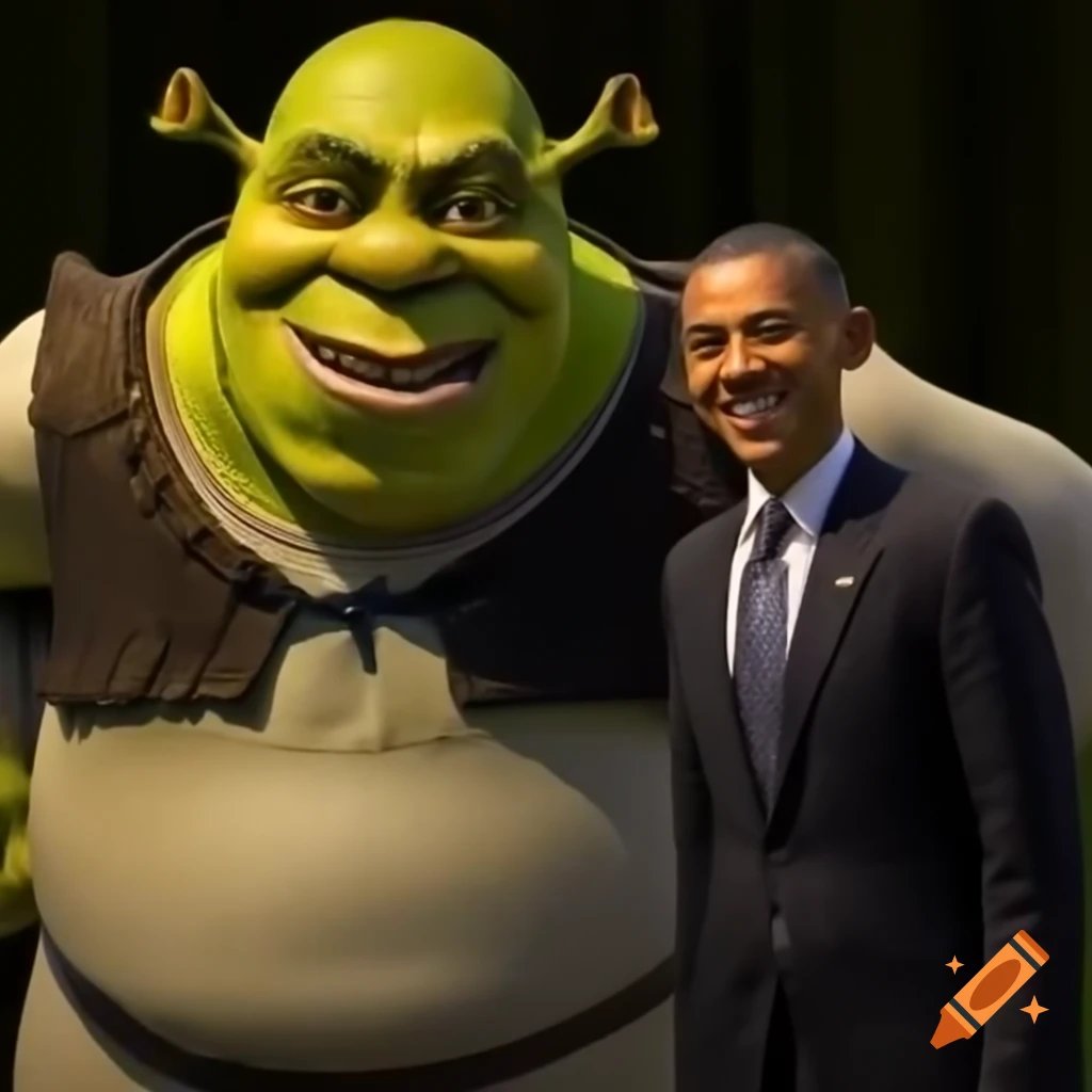 Humorous scene with shrek, obama, and trump giving thumbs up on thomas ...