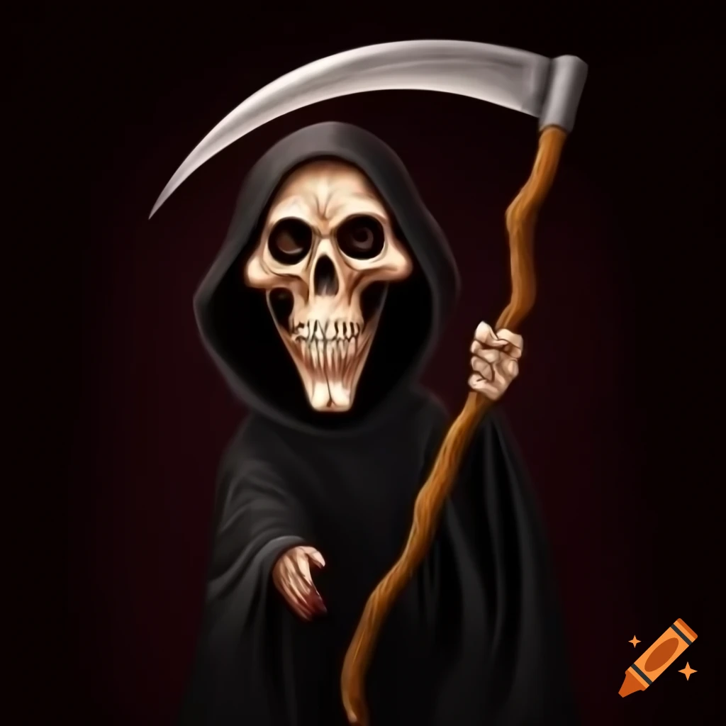Caricature of the Grim Reaper wielding a scythe