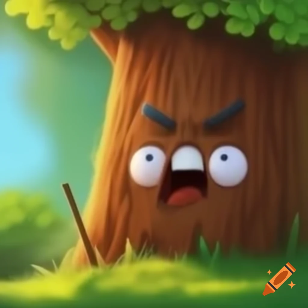Cartoon shocked face on a stick from a tree