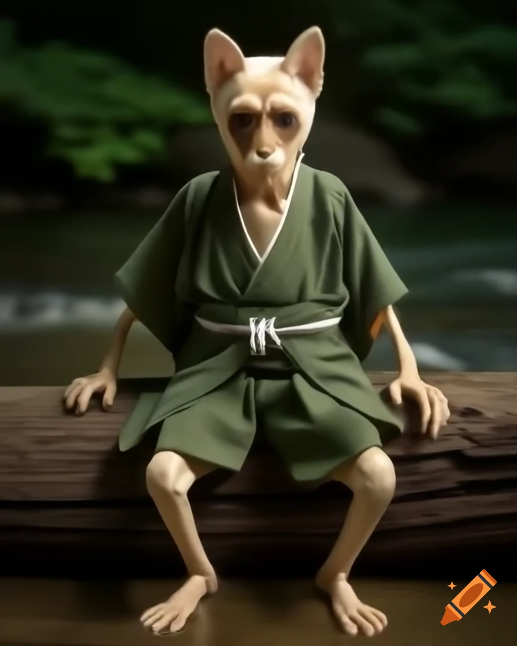 Anime screencap of male anthro white kishu inu in detailed background