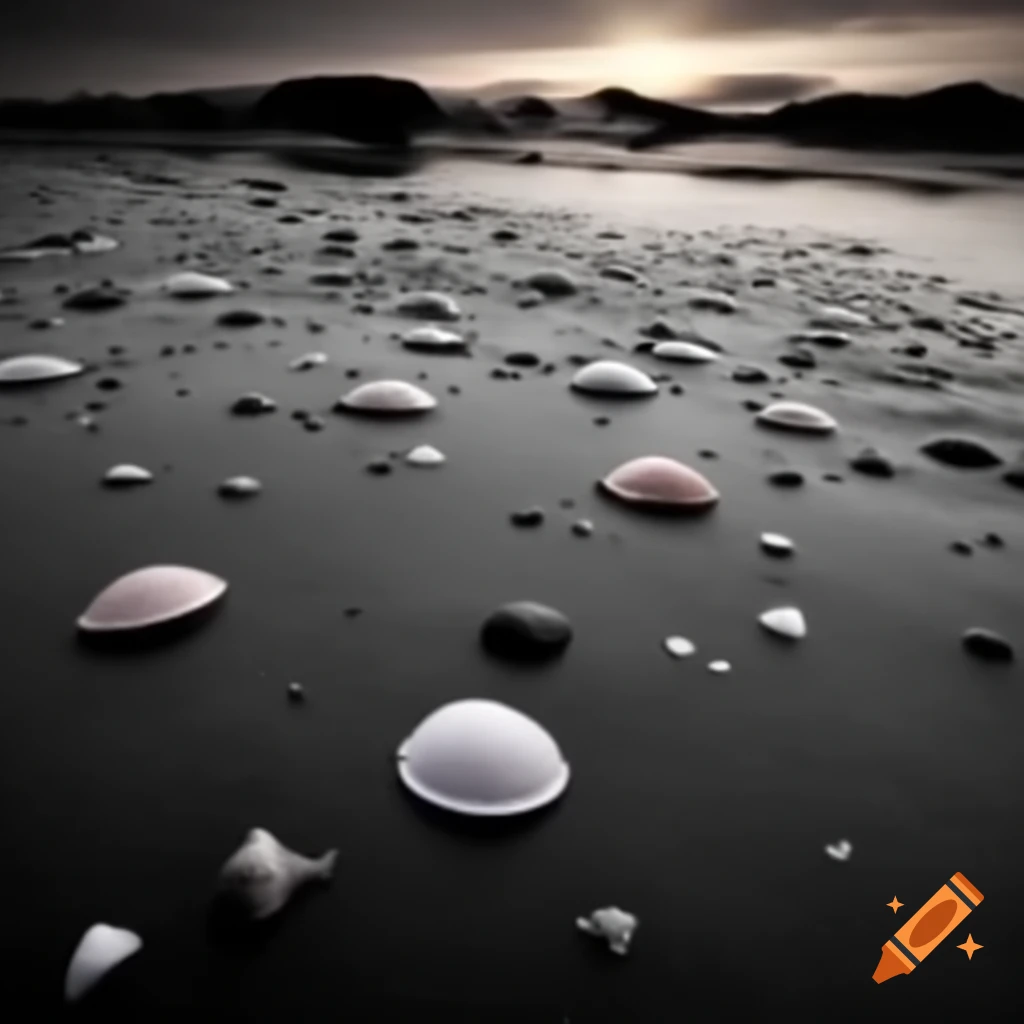 Black and white photos, rose, and seashells displayed in sand during sunset