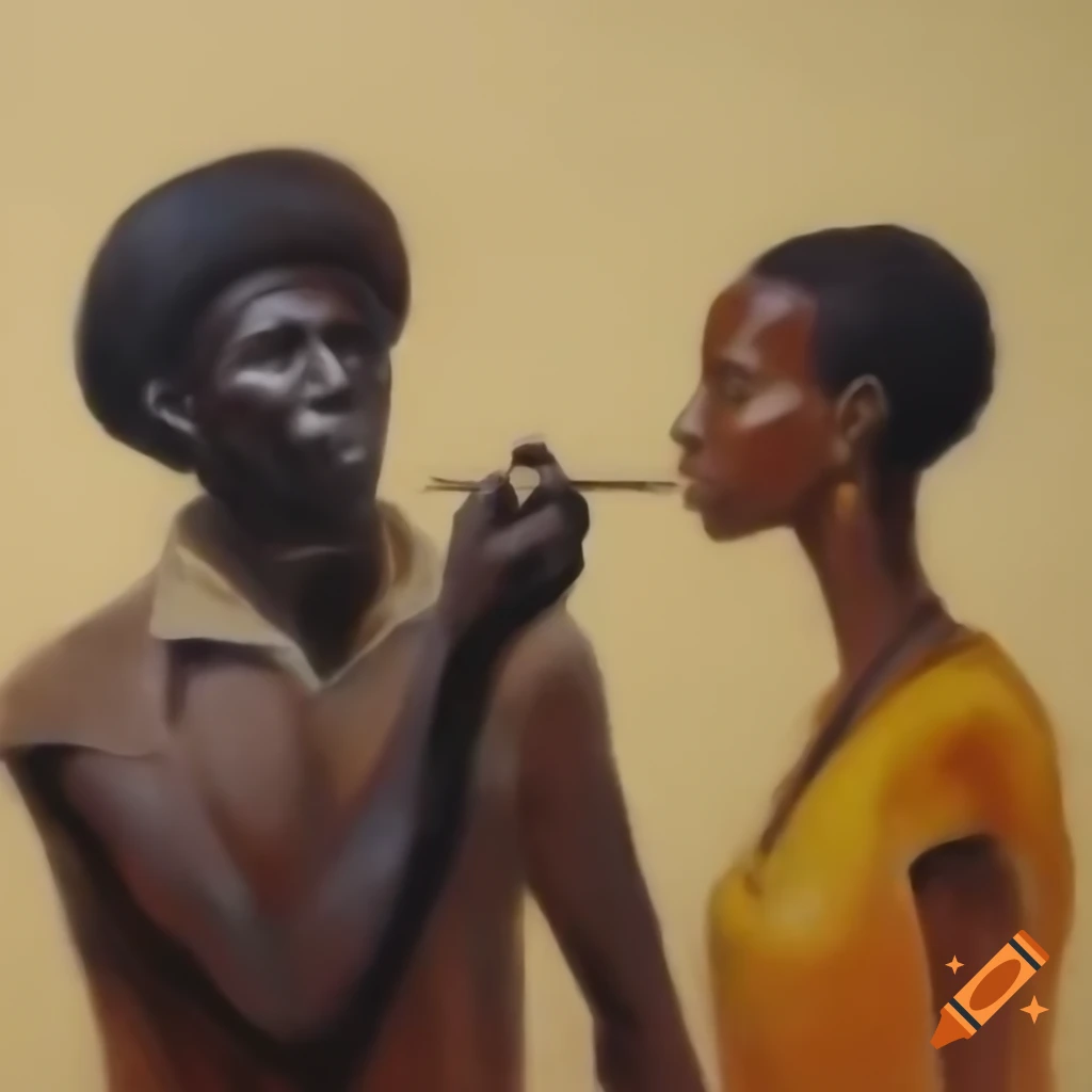 Drawing of African man and woman in an argument