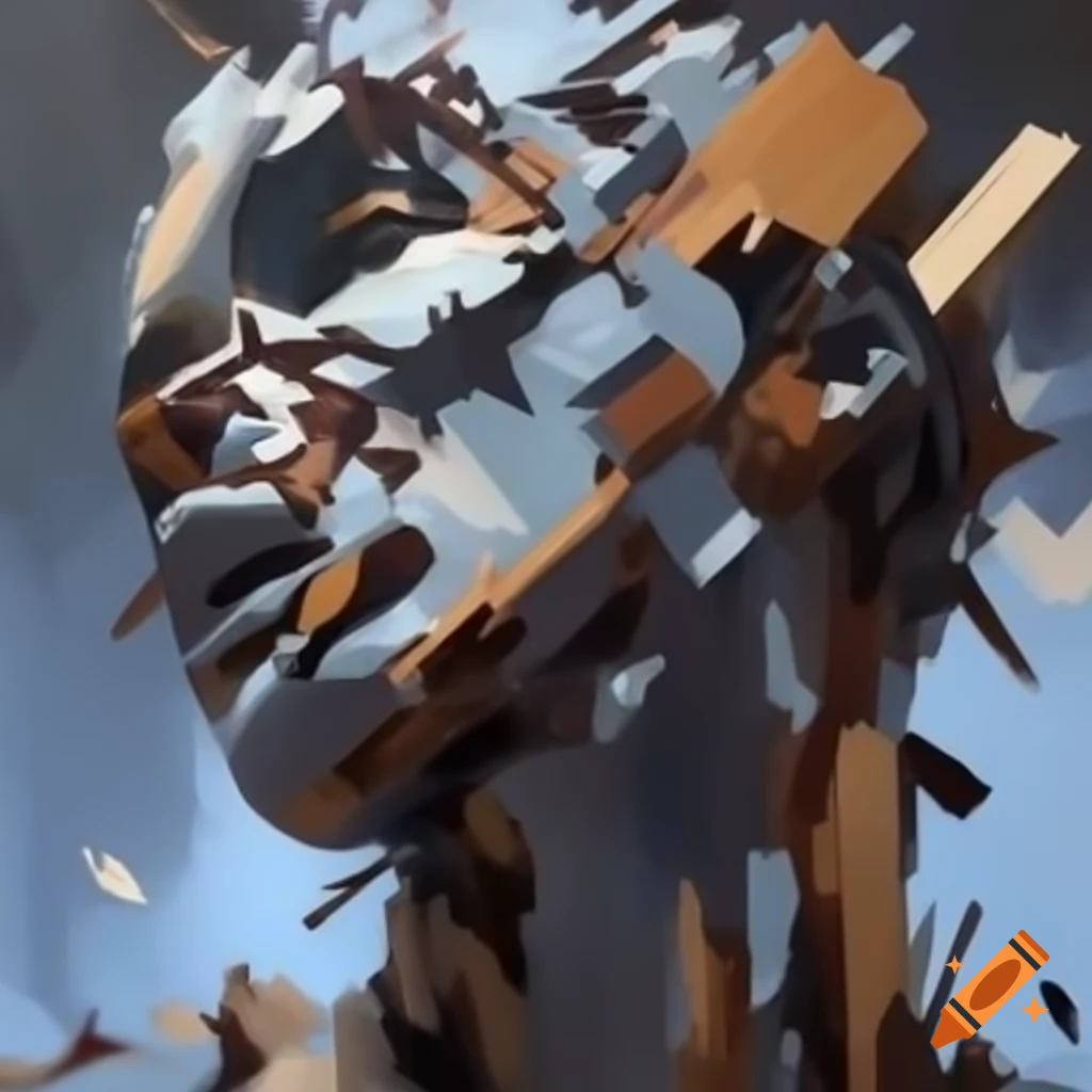 Abstract expressionistic oil painting of scratched wood and marble illustrating confusion with ugly shapes