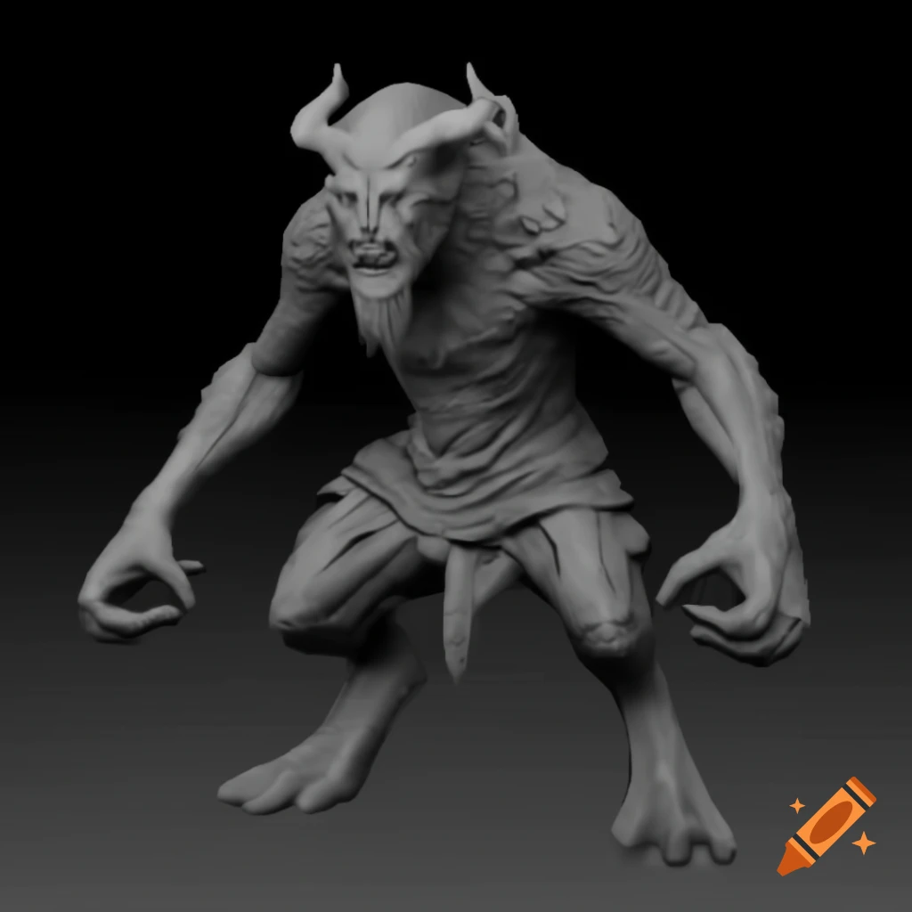3D model of furry Dark Souls monster inspired by Krampus, 3/4 view