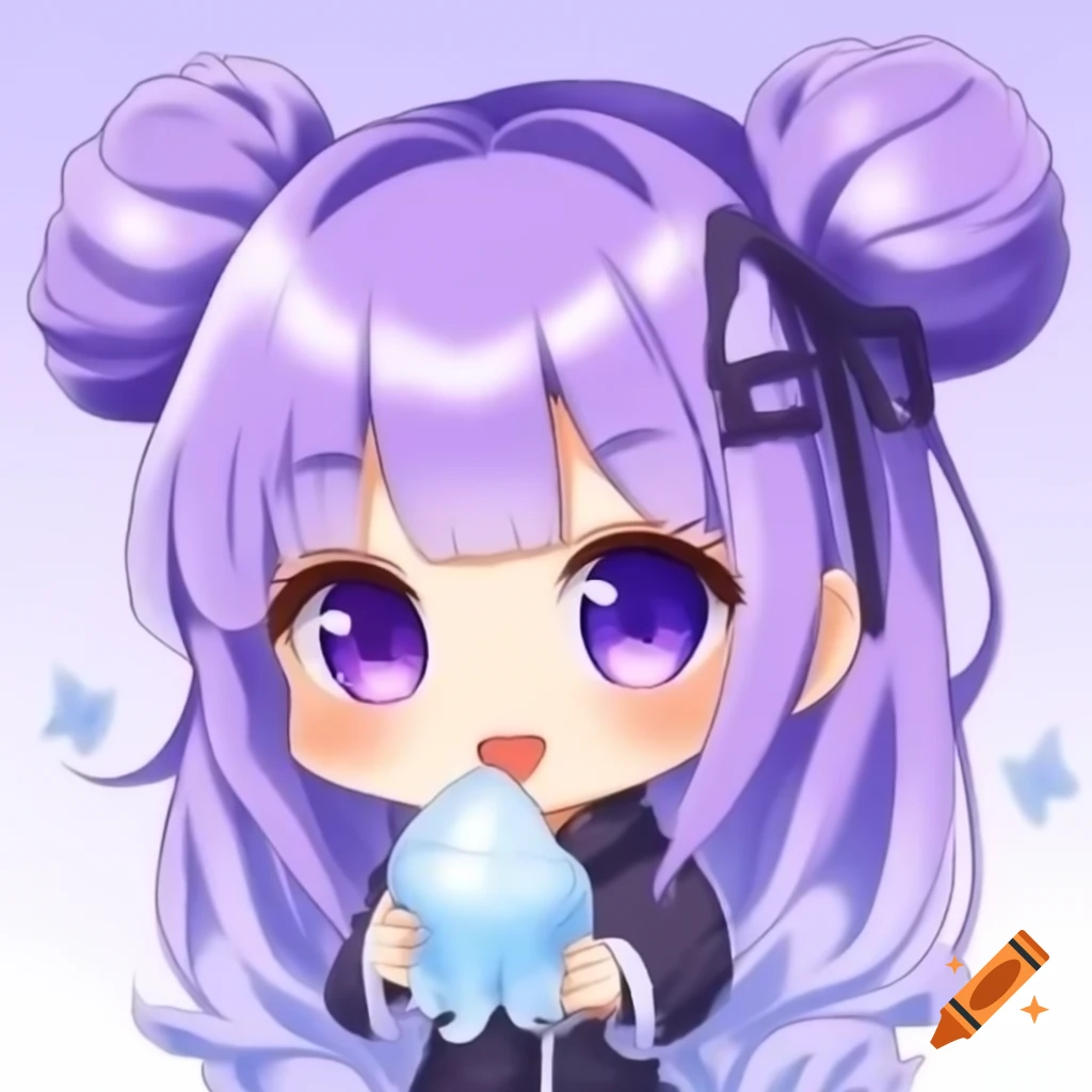 Ice-themed anime chibi character with lavender hair