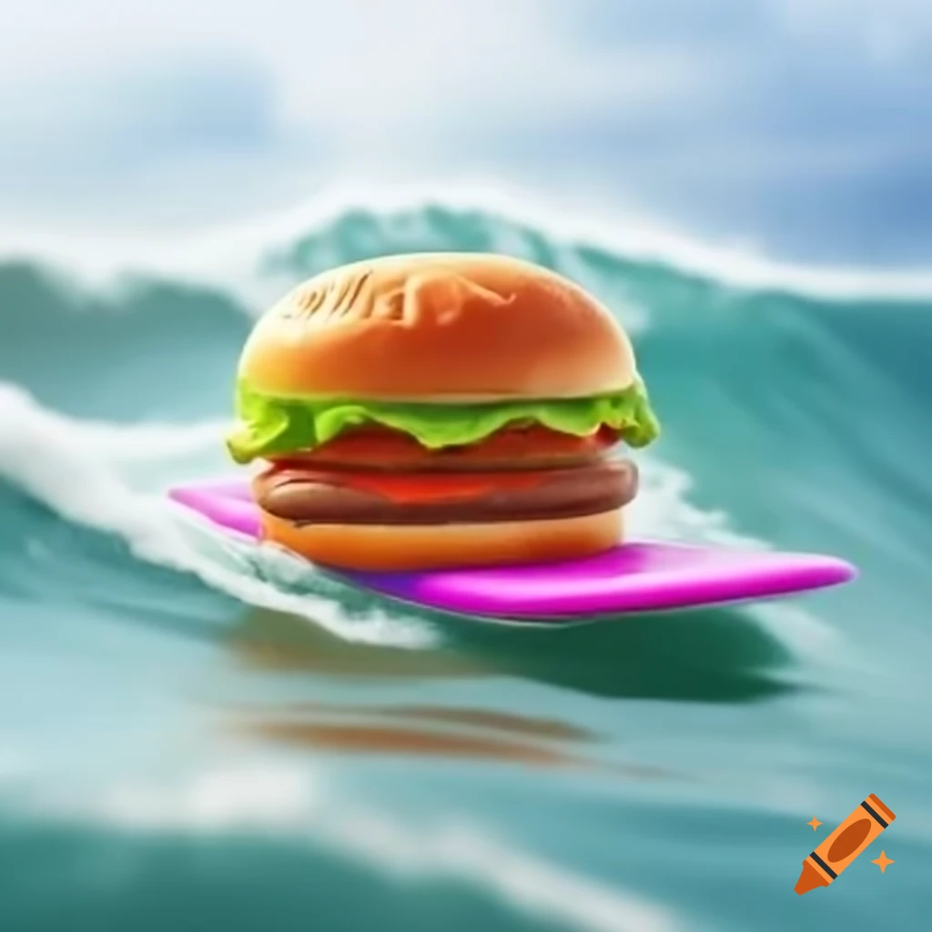 Burger surfing on a wave