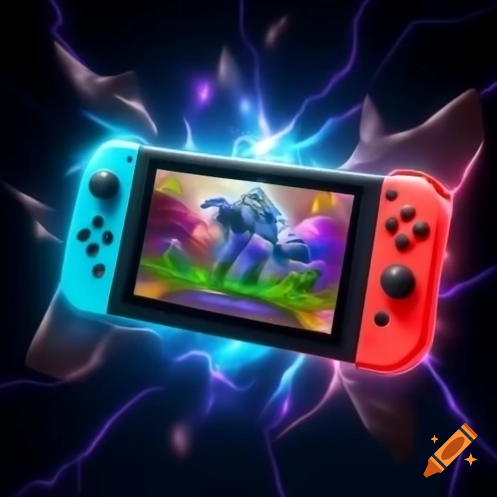 Futuristic glowing Nintendo Switch pulsating with vibrant energy