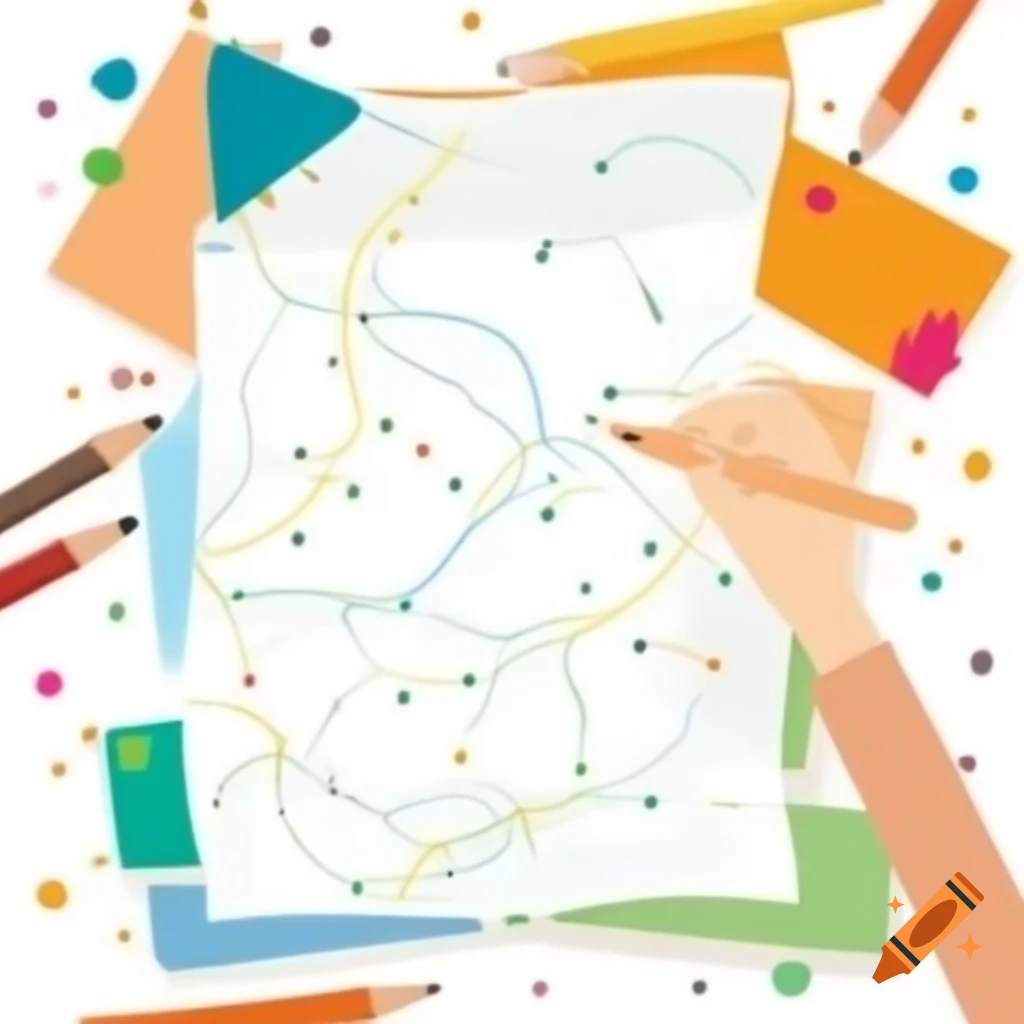 Child's drawing of a map created with felt-tips and pencils on a white background