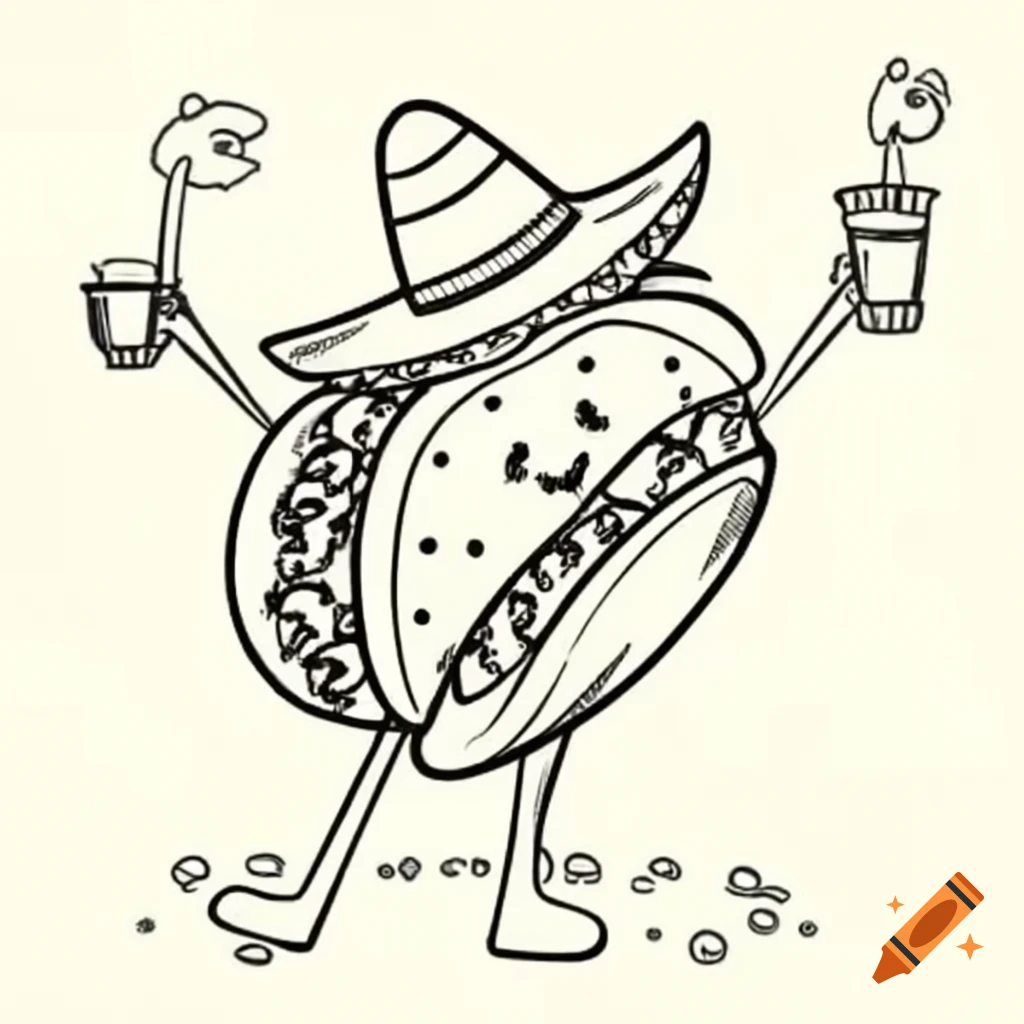 Cheerful taco in sombrero celebrating with margaritas