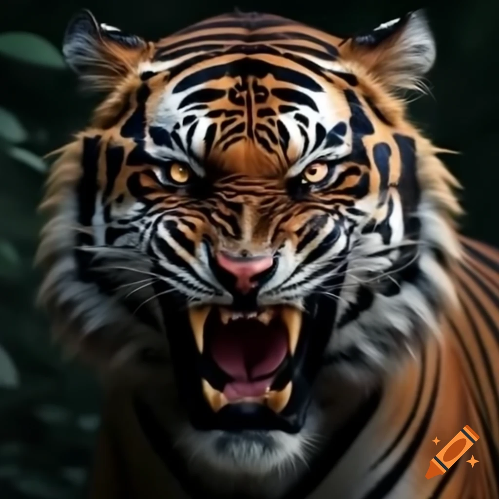 Fierce black tiger face in realistic detail