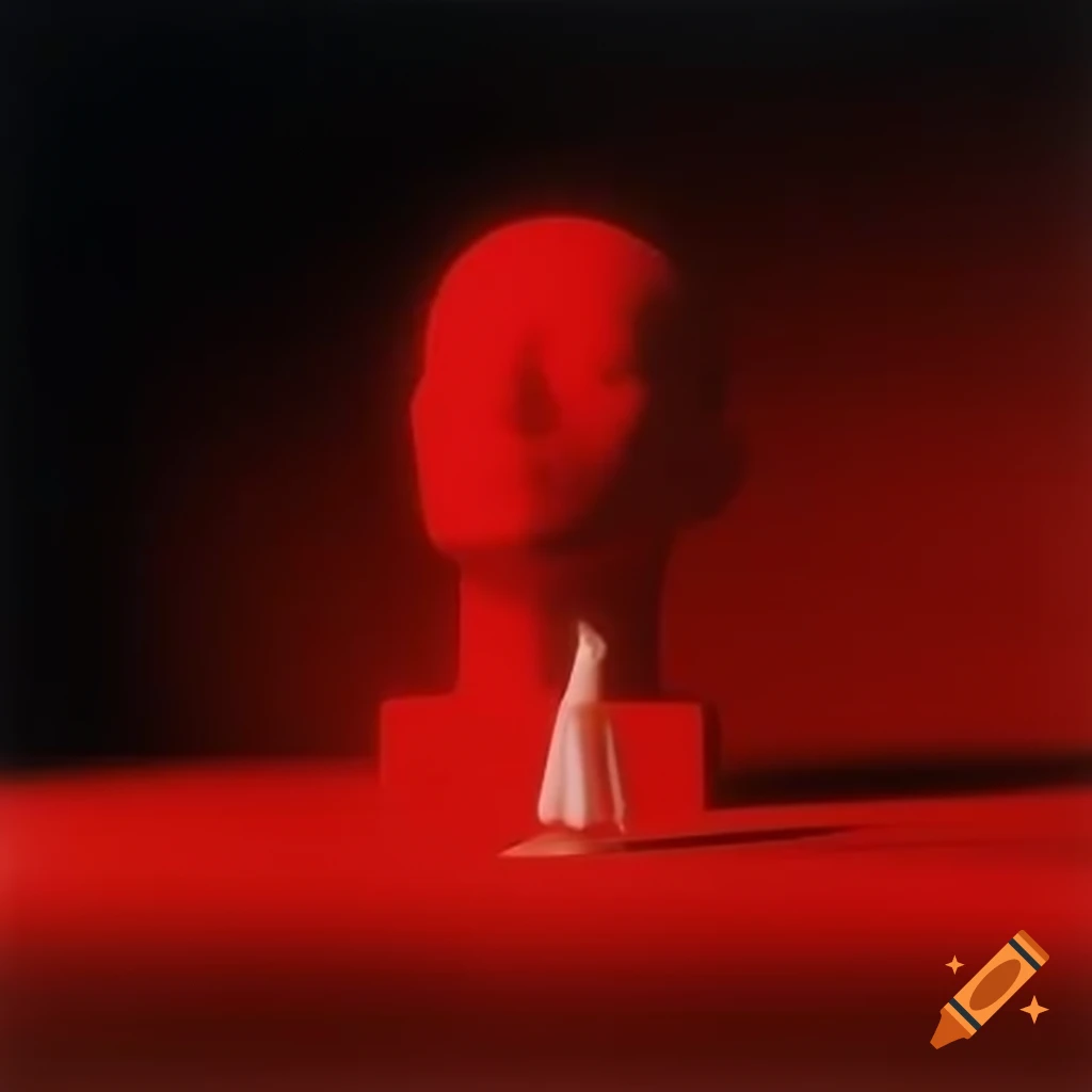 Pop surrealist 2000s photography featuring red glass statue