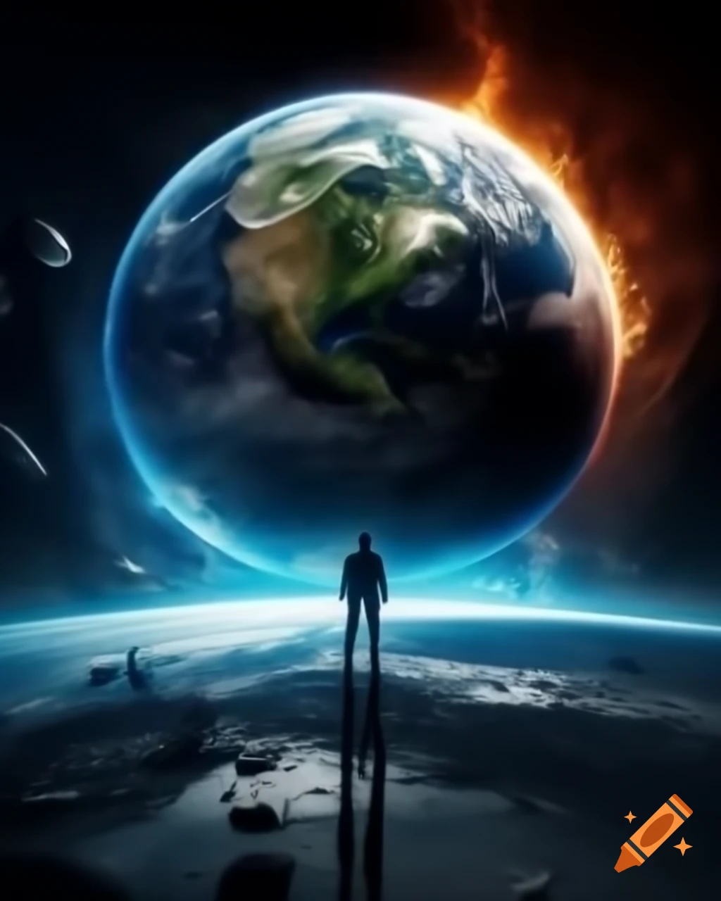 Planet Earth facing destruction from global warming with humans attempting to save it