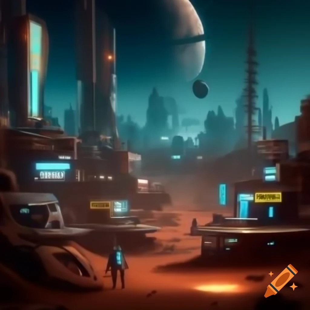 Cyberpunk colony design on Mars