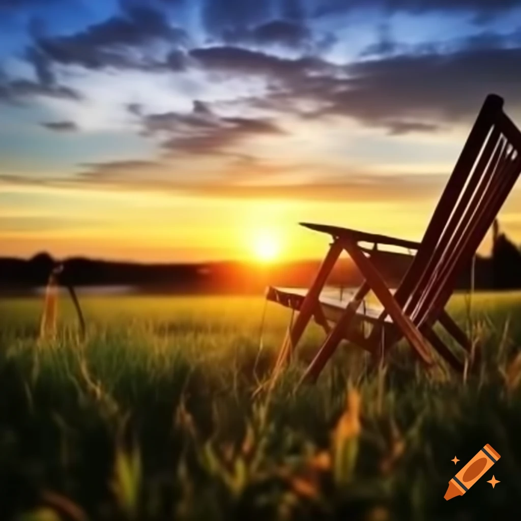 Beautiful summer sunrise with dining chair in foreground