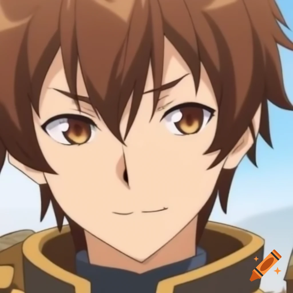 Anime archer character with brown hair and brown eyes in armor